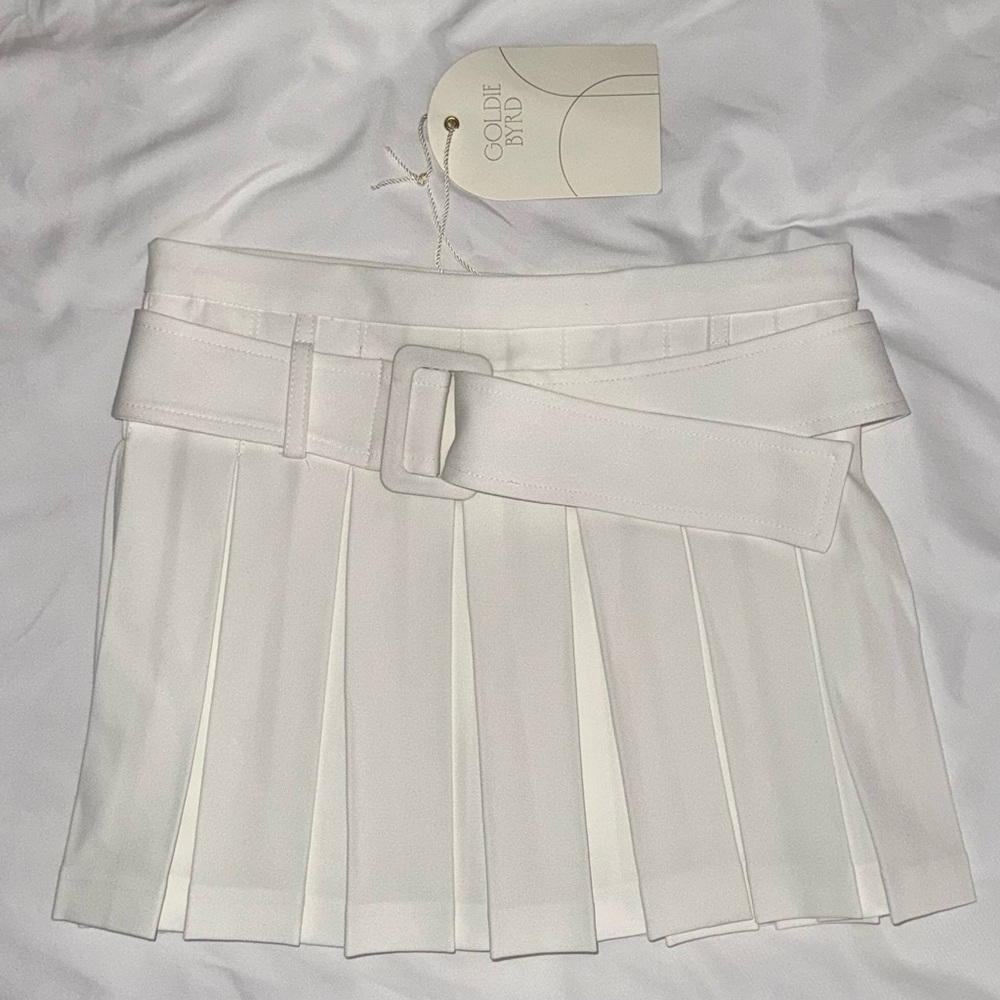 NWT Goldie Byrd Belted Pleated Mini Skirt XS White New Tennis Golf Cute Sold Out - Picture 8 of 13